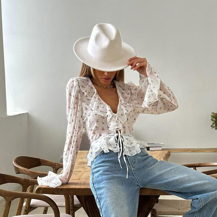 Women's Chiffon Flared Sleeves Shirt