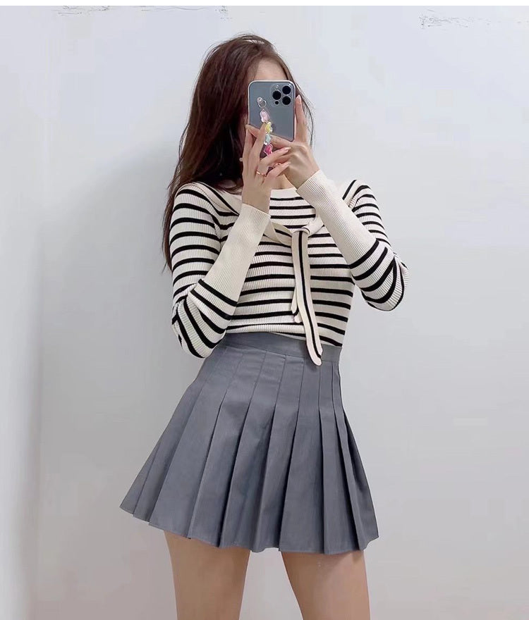 Slim Fit Shawl Stripe Knit T Shirt