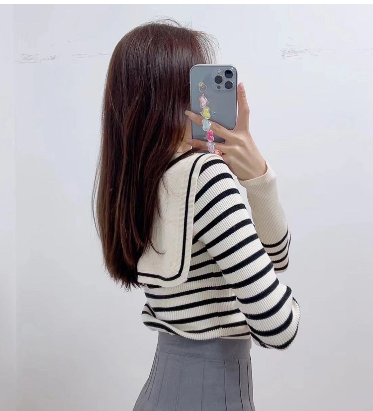 Slim Fit Shawl Stripe Knit T Shirt