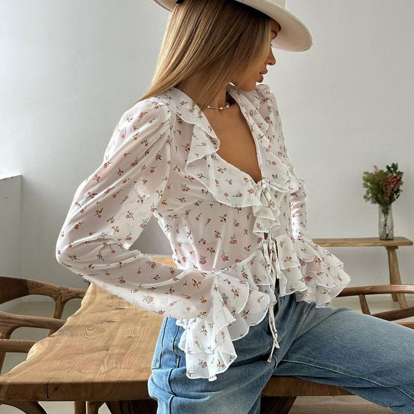 Women's Chiffon Flared Sleeves Shirt