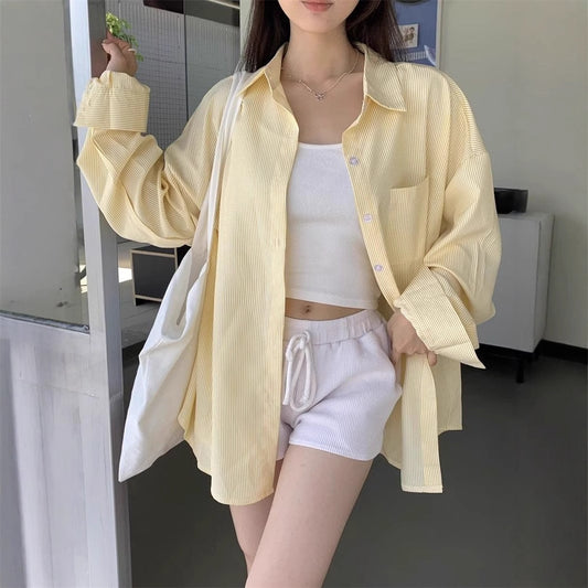Striped Shirt Women's Casual Loose Shirt Coat