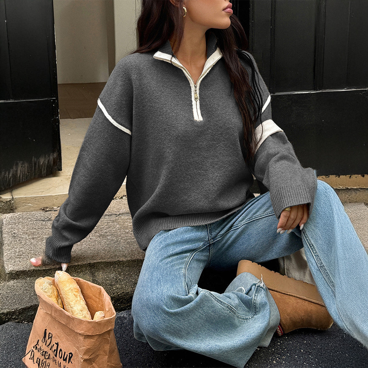 Long Sleeve Zipper Sweaters