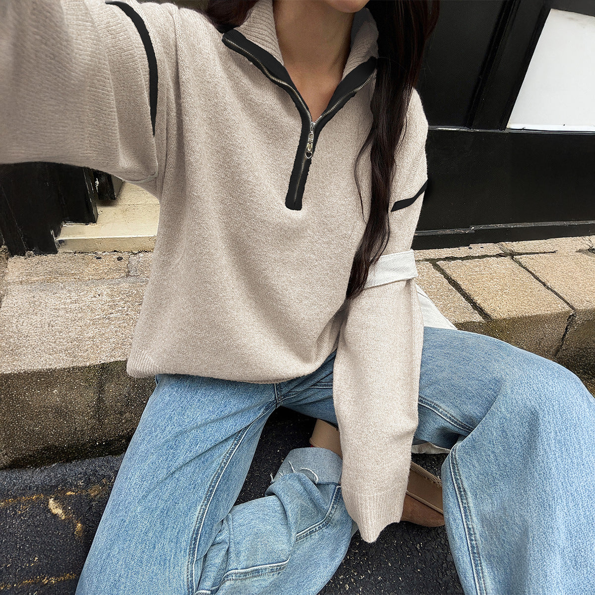 Long Sleeve Zipper Sweaters