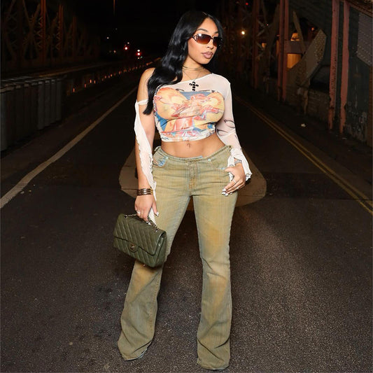 One-Sleeve Printed Top