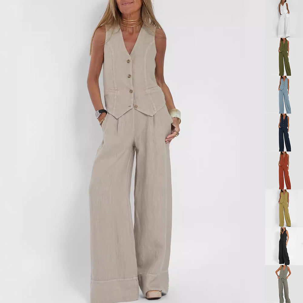 Summer V-Neck Vest Suit