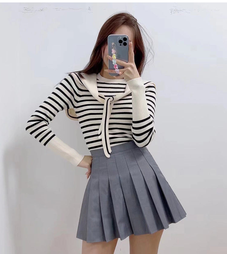Slim Fit Shawl Stripe Knit T Shirt