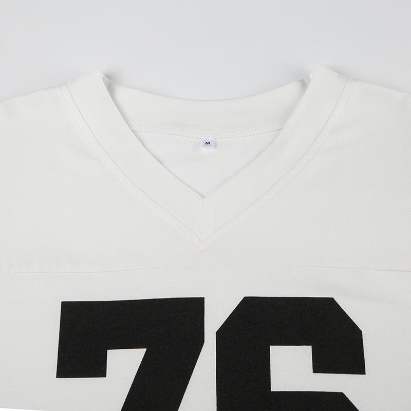 Printed Loose V-neck T-shirt