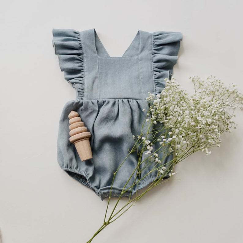 Baby Cotton & Linen Summer Strap One-Piece Suit