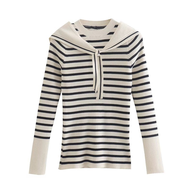 Slim Fit Shawl Stripe Knit T Shirt